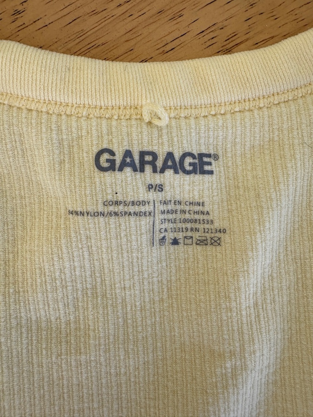 Garage Ribbed Top - Light Yellow - Picture 2 of 3